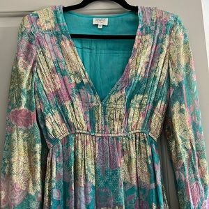 Hemant and Nandita Xari Ruched Maxi Dress in Cyan